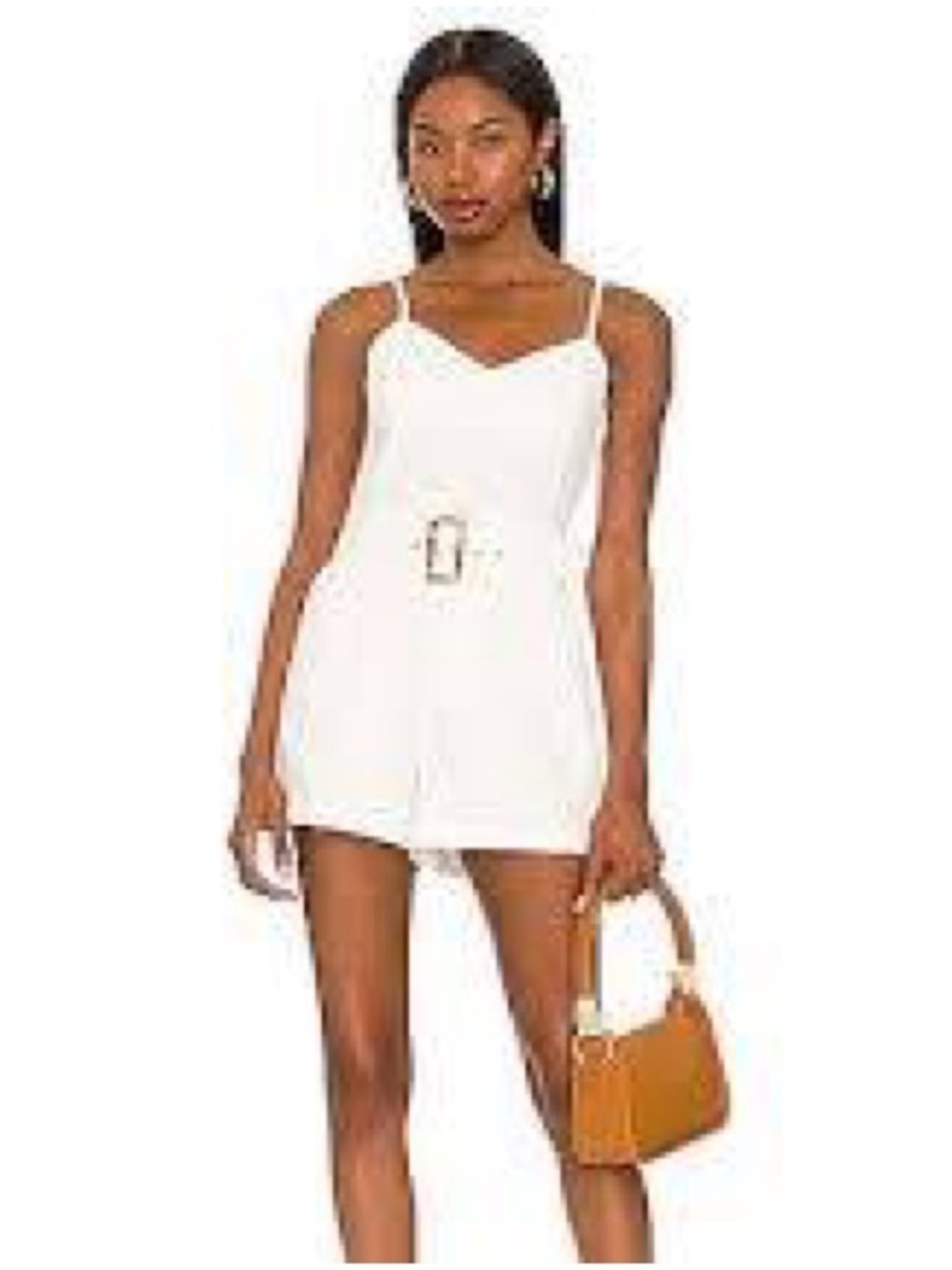 Show Me Your MuMu White Spaghetti-Strap Belted Romper